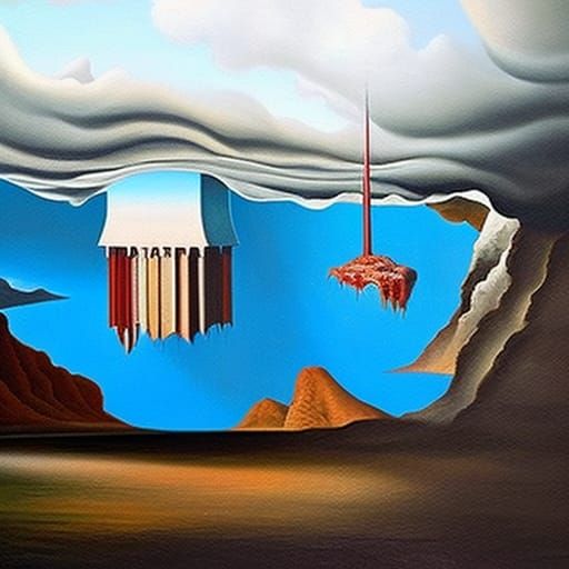 A bleak surrealist painting of everything is upside down