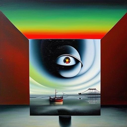 A bleak surrealist painting of everything is upside down