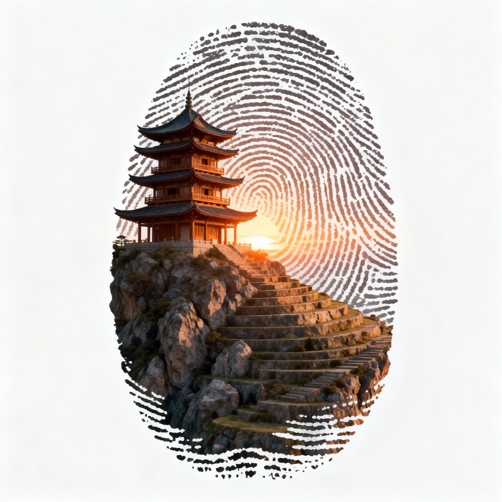 A surreal 3D artwork featuring a large fingerprint as the main shape. 
The fingerprint ridges transform ...  by @Chaim