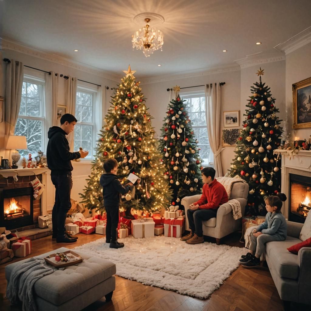 Festive Family Holiday Scene with Snowflakes