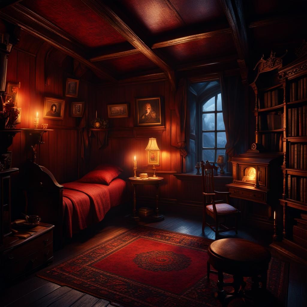 Eliza's bedroom, where she's surrounded by old tales and loc...