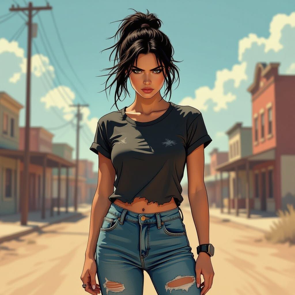 Tomboy Woman in Gritty Western Town