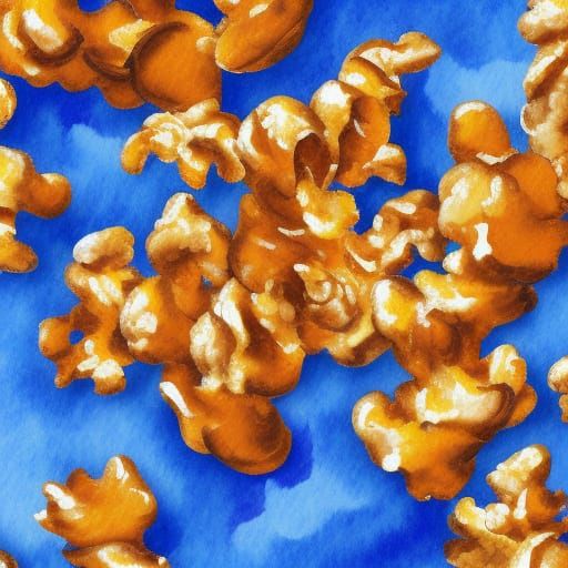 Caramel Popcorn in Impressionist Gouache Style