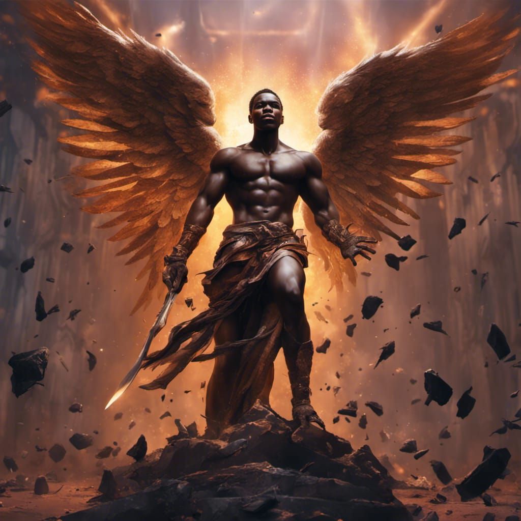 Dark chocolate skin angel in battle with another dark skin angel - AI ...