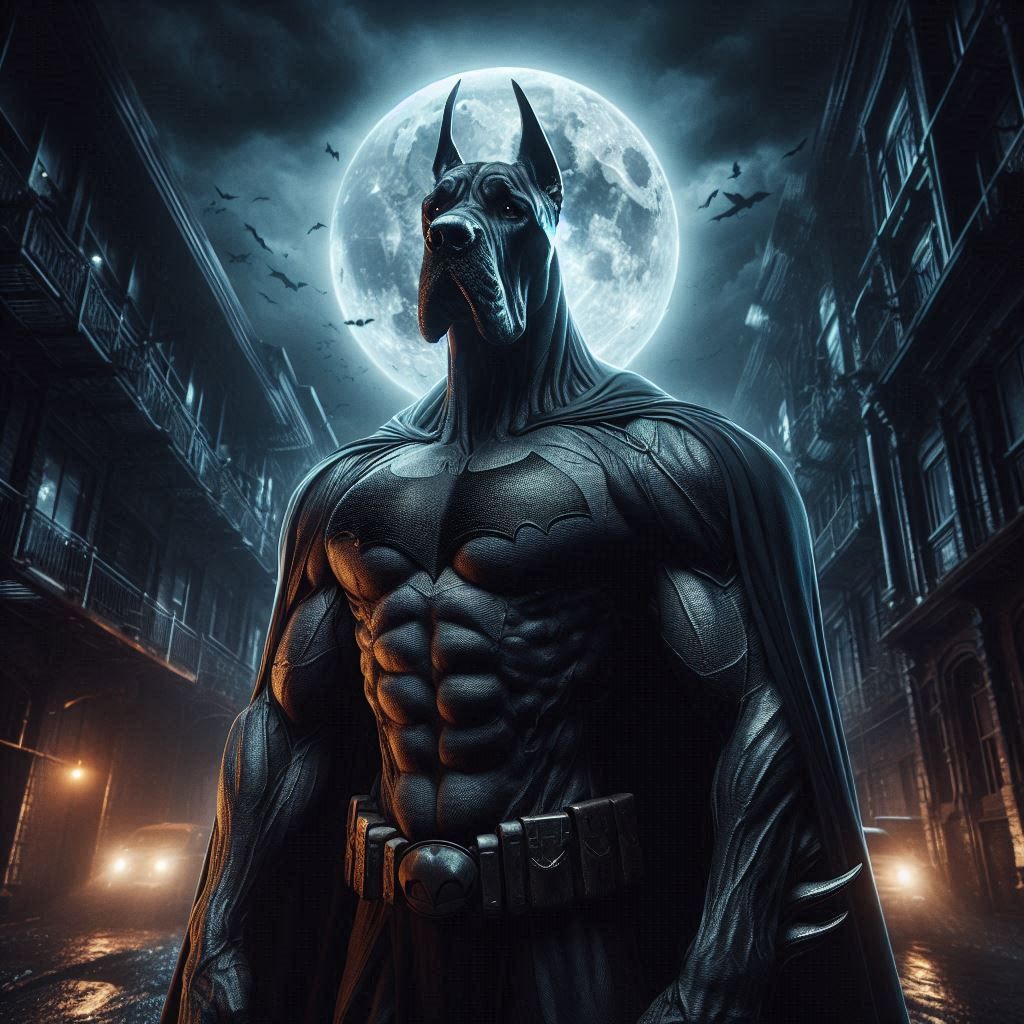 Great Dane Batman .... takes a bite out of crime