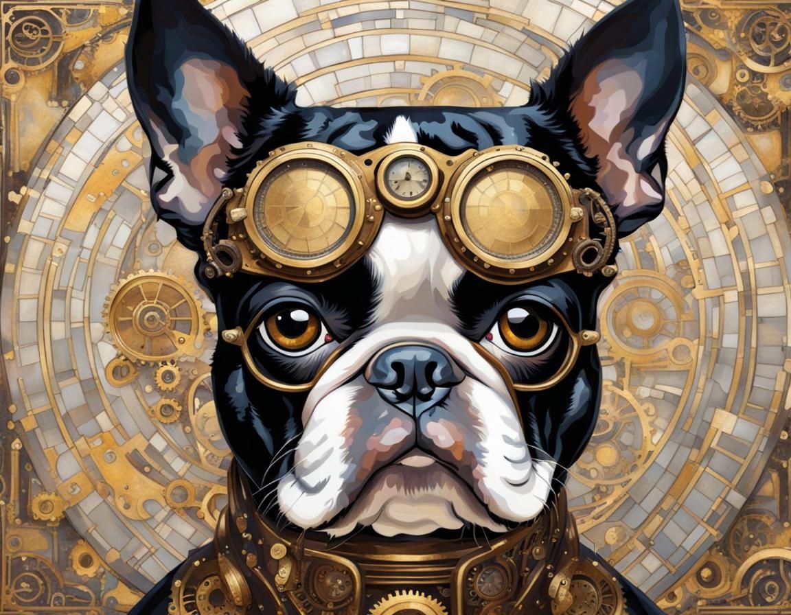 Steampunk Boston Terrier in style of Gustav Klimt - AI Generated ...