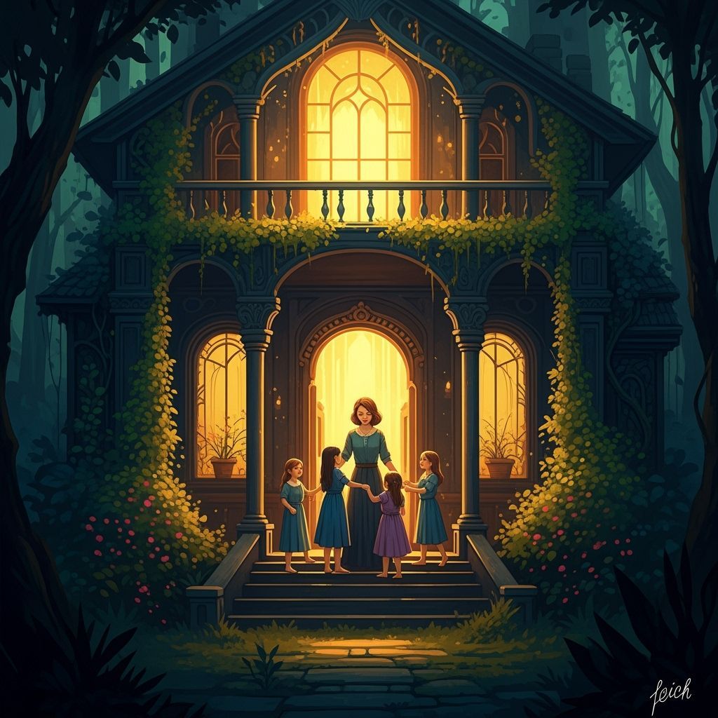 Happy Family in Lush Greenery, Fantasy Art