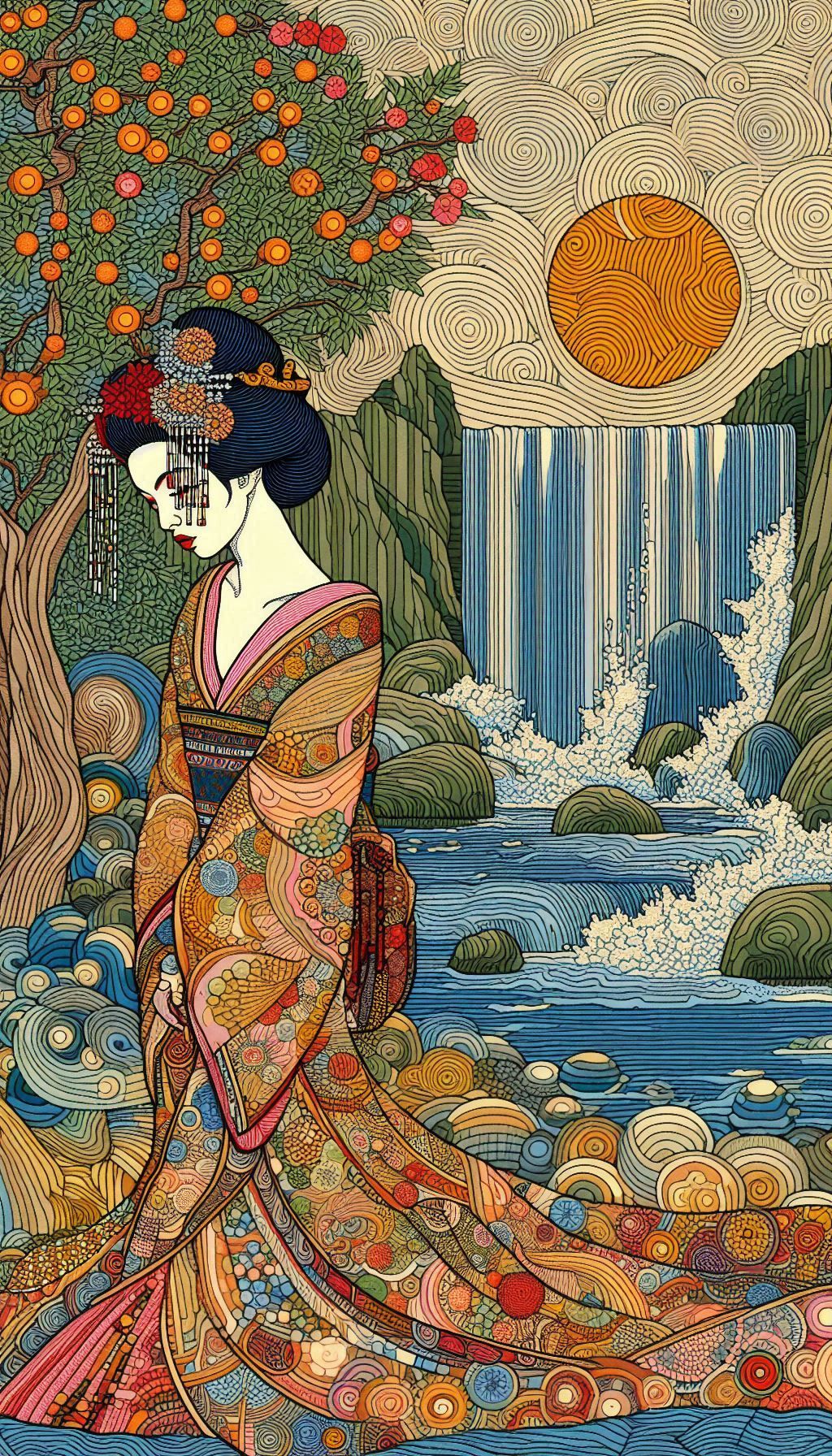 Geisha at the waterfall