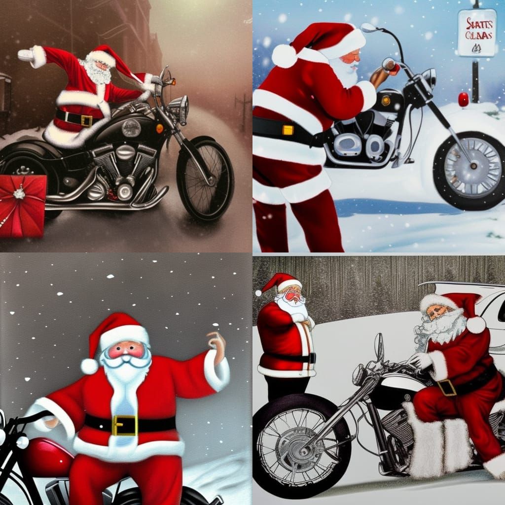 santa claus is in a motorcycle club in the Snow  hyperrealis...