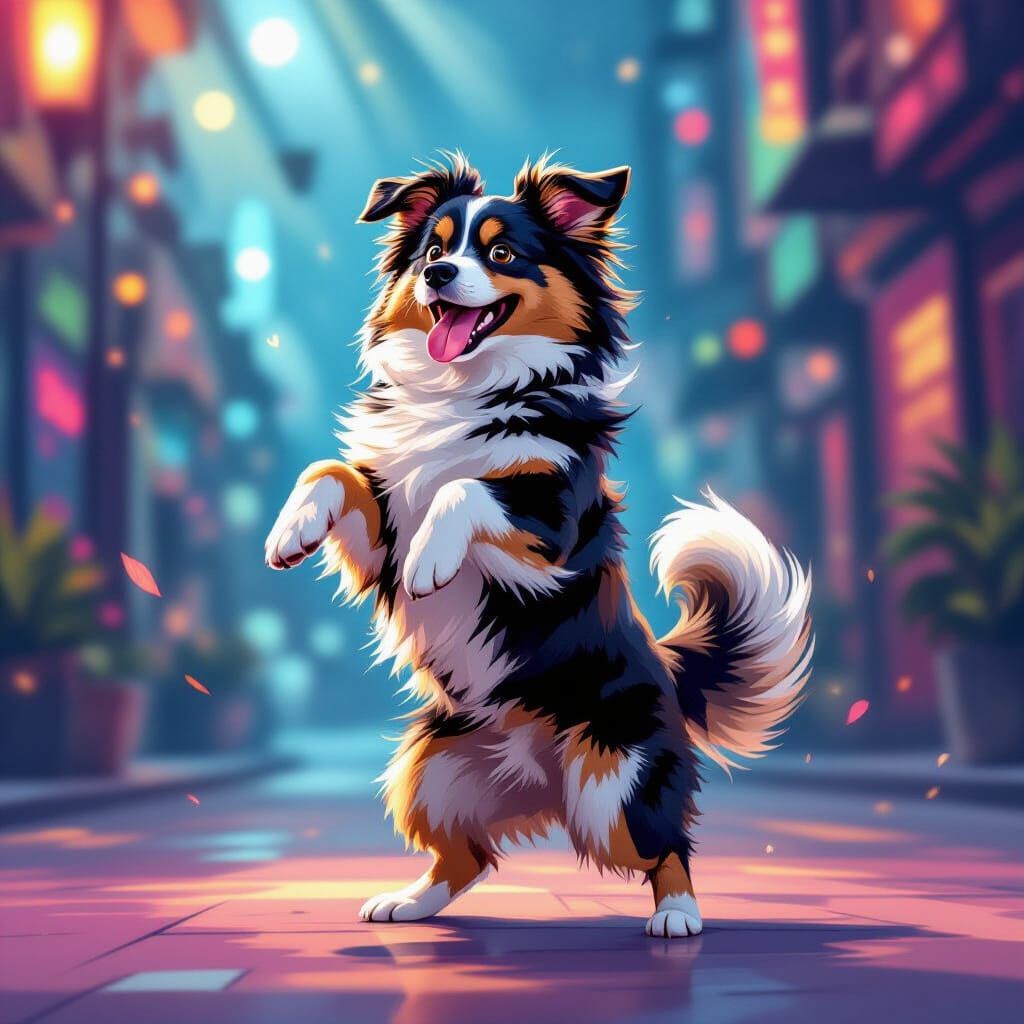 Dog Dancing in Dreamlike, Stylized Environment