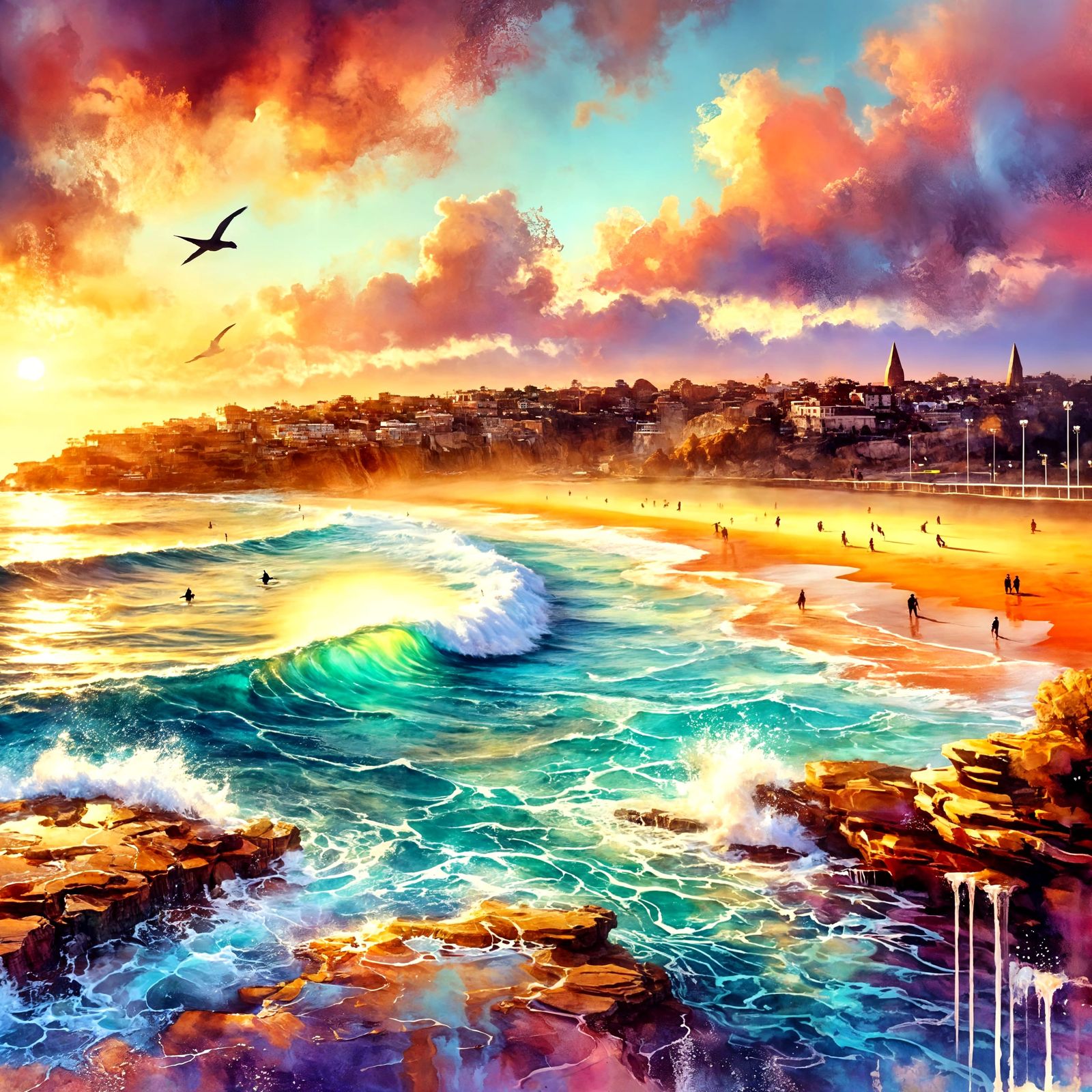 Australian Watercolour Series: Bondi Beach at Sunrise