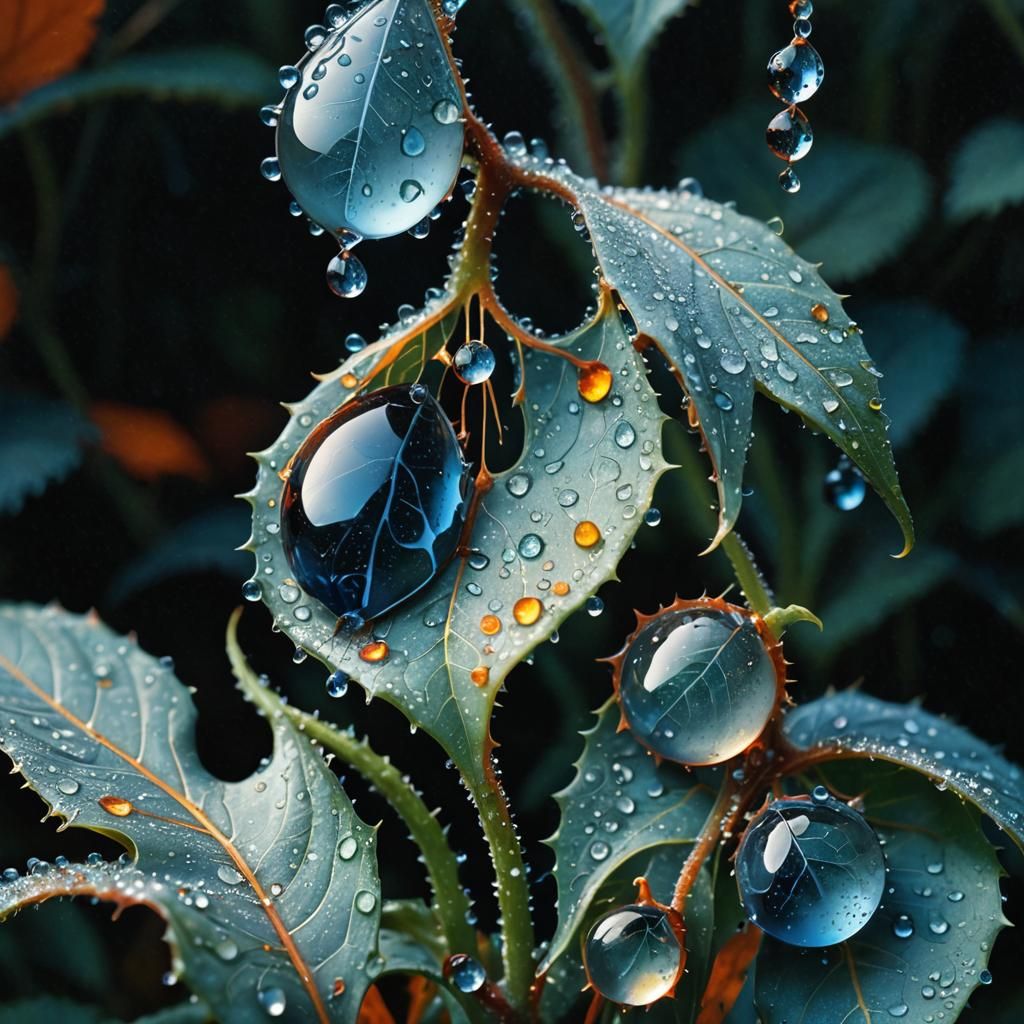 Beautiful dew drops shine in the morning light Je me souviens des