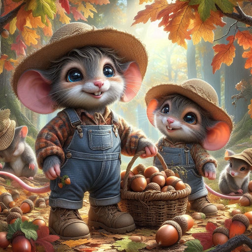 Mice harvesting acorns