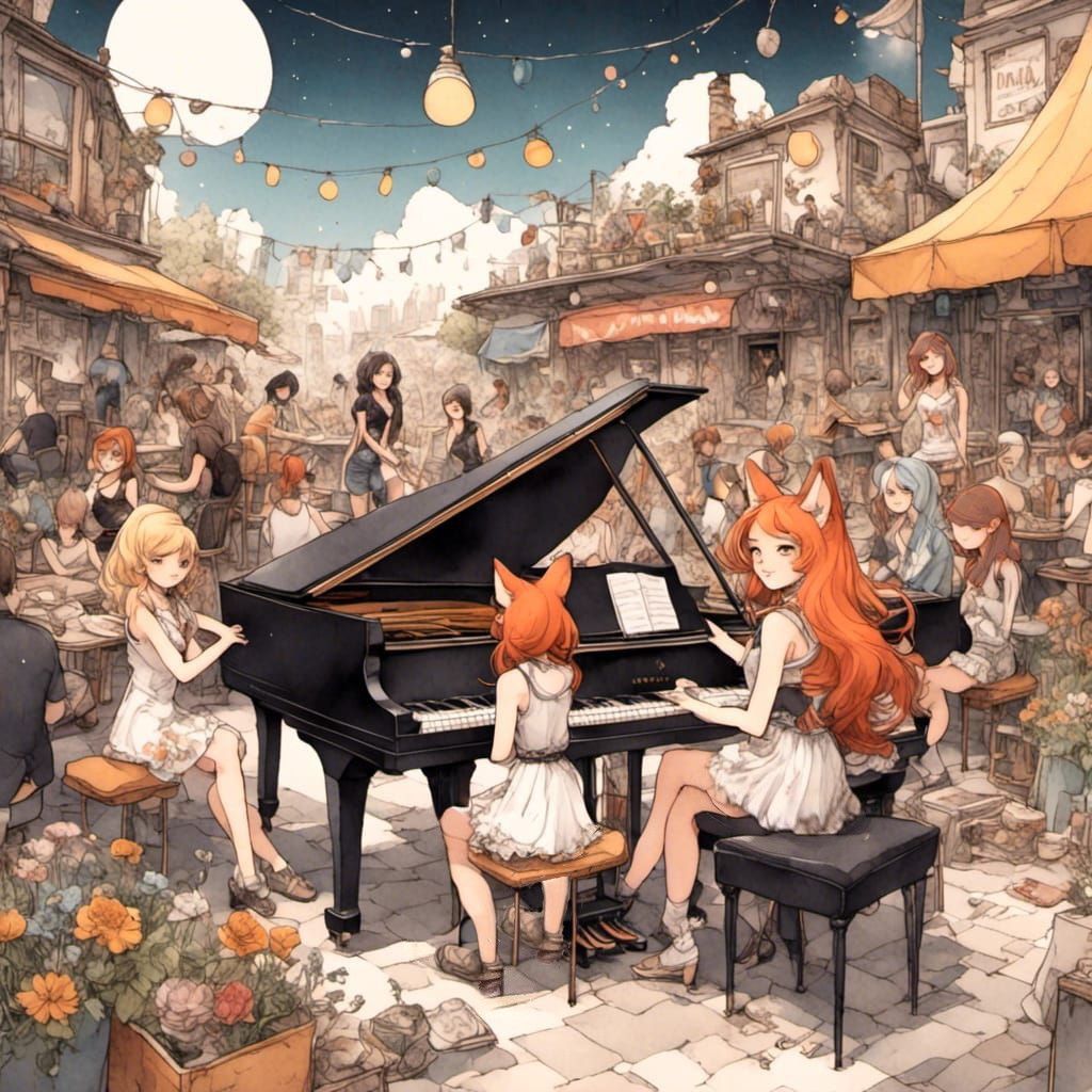 Adorable Fox-girl VIXEN, playing piano with her daughter. (Her Mini-Me! 😅)