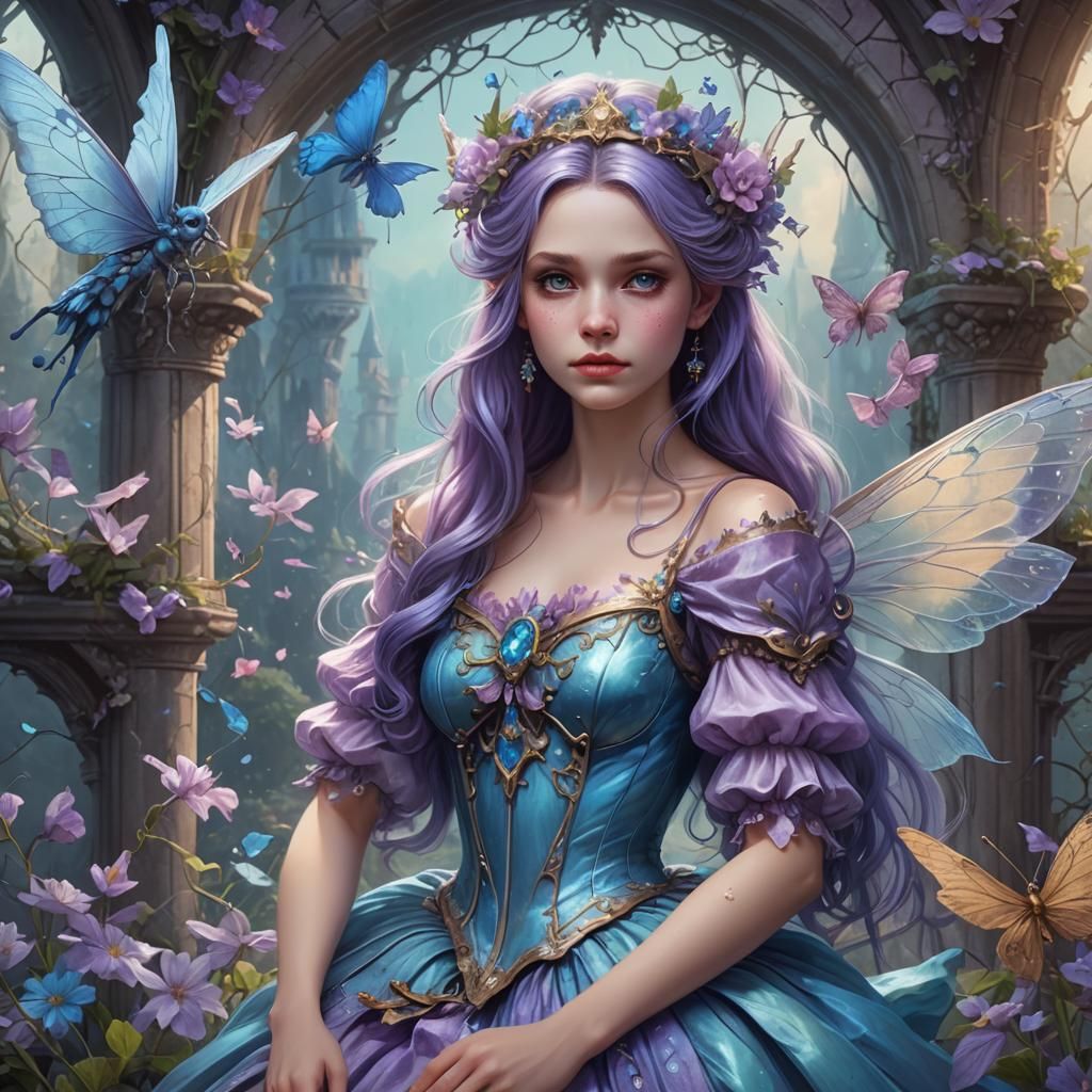Pastel purple and azure fairytale fairy drawing with correct...