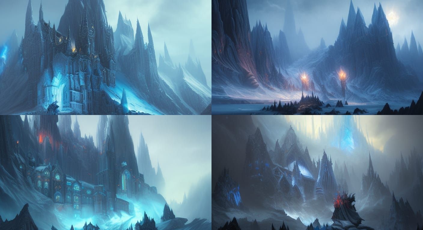 mountain ,scarry height, ice castel, lich king , blue flames...