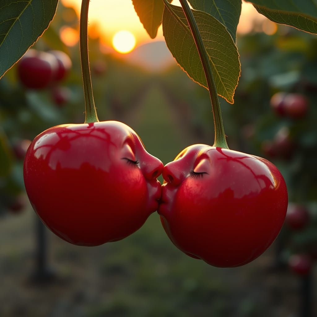 Cherry kissing faces  by @David Myers