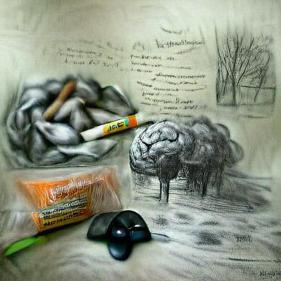 scattered brain meets depression pencil sketch detailed pain...