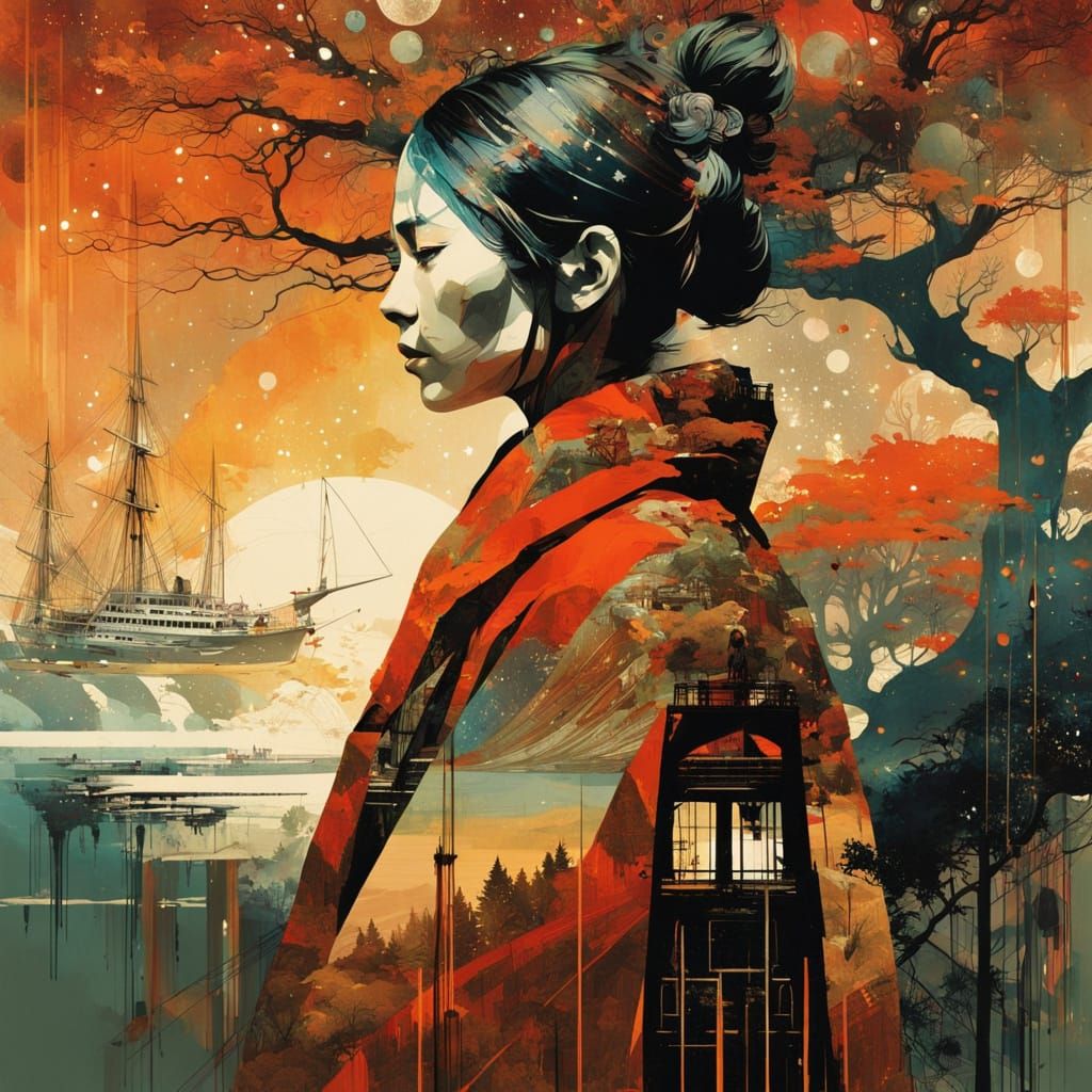 Surreal Galaxy Meets Tiger Silhouette in Double Exposure Mas...