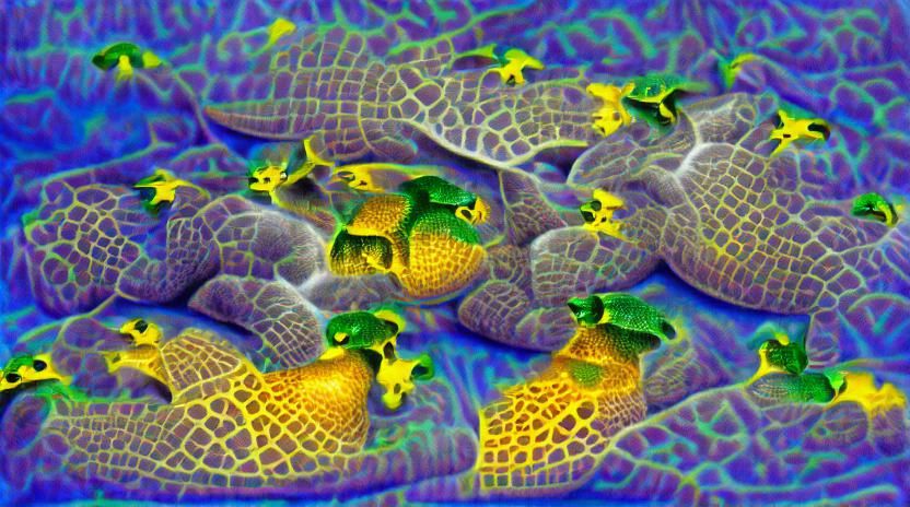 Hyper detailed green turtles scales emerge from the depths of the ...