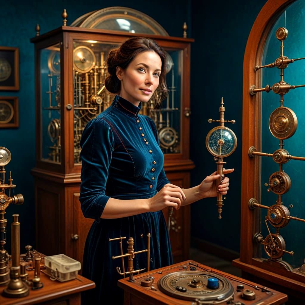 Eccentric Lady in Vibrant Scientific Surroundings