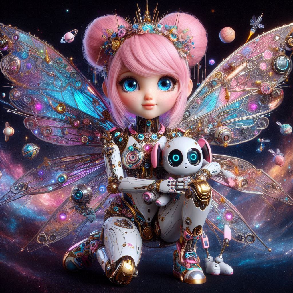 Robotic space Fairy with cute robo-dog - AI Generated Artwork ...