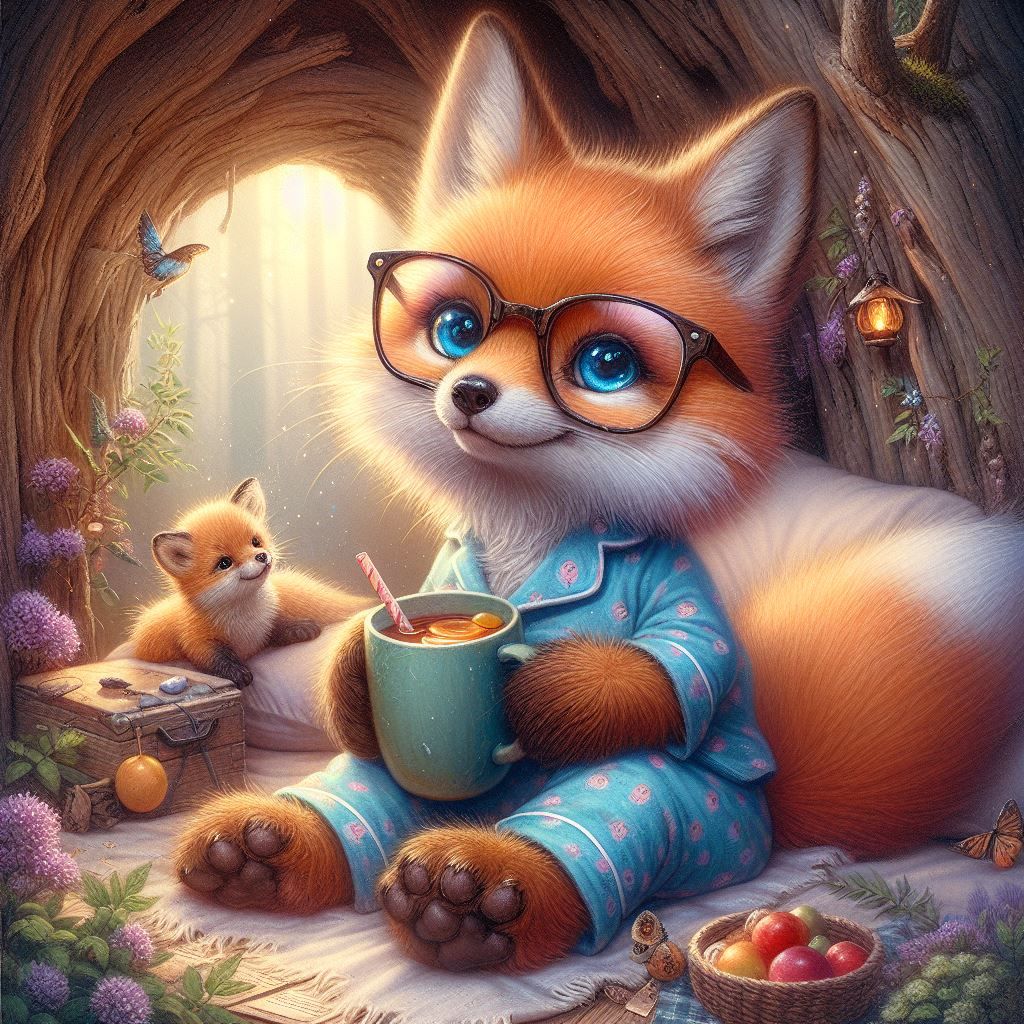 Cute Fox and cub in pj's