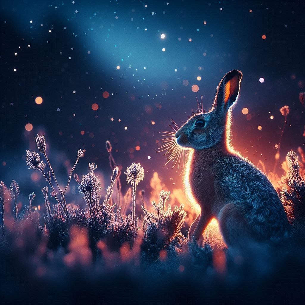 Glowing hare in the frost