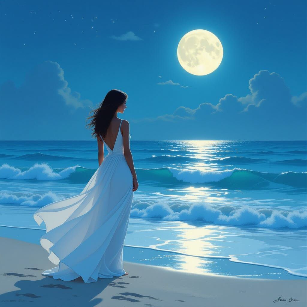 A Moonlite Summer Night as the Moon glistens along the sea  by @Chrissy