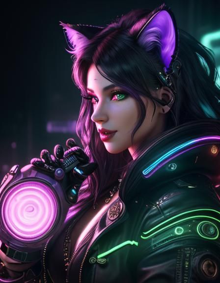 Cyberpunk Catgirl 5 - Ai Generated Artwork - Nightcafe Creator