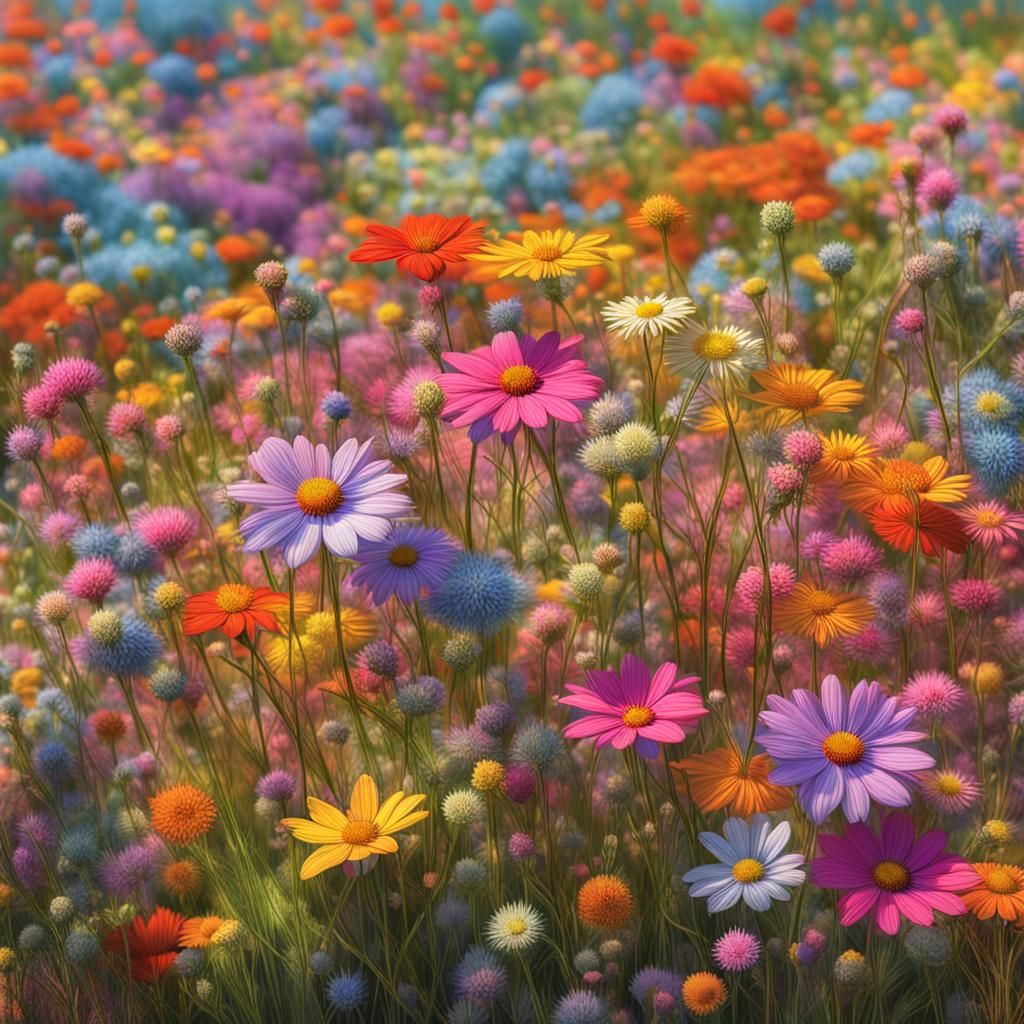 photo of plentiful multi-coloured wildflowers taken at groun...