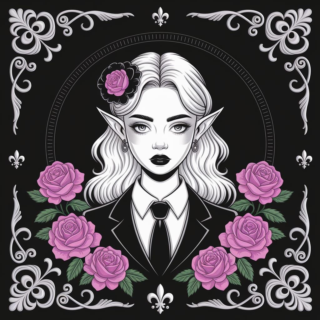 Gothic Sylph in Black Suit and Tie
