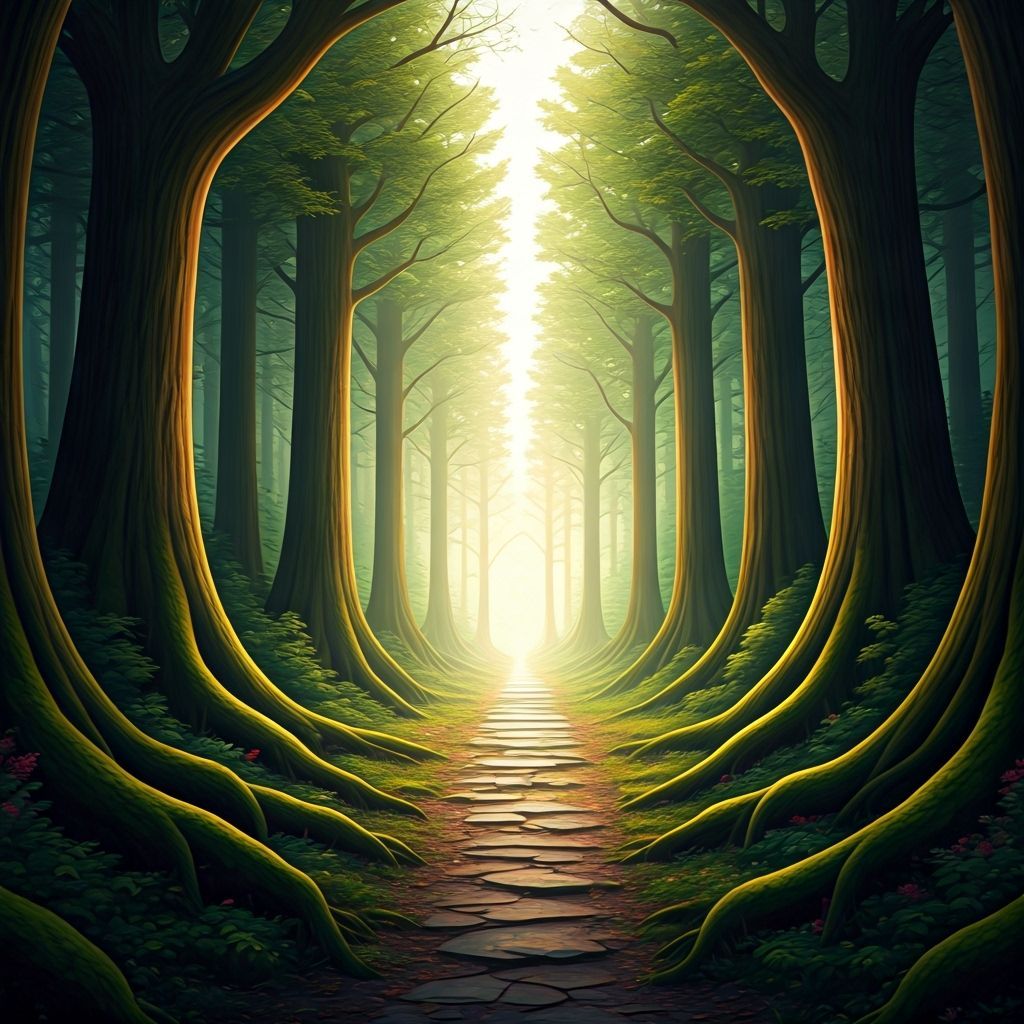 Mystical Forest Portal with Dappled Sunlight