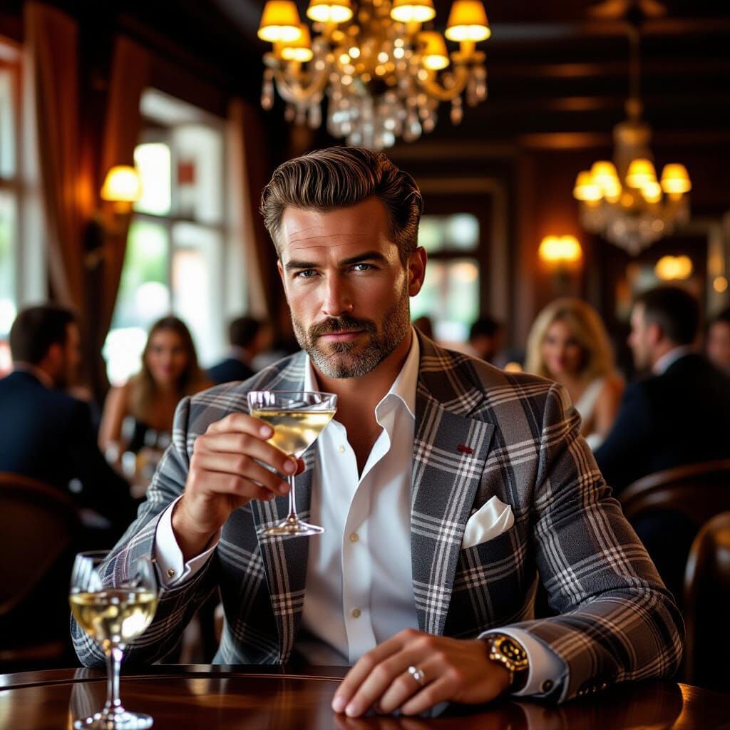 Elegant Man Sipping Martini in Vintage Style