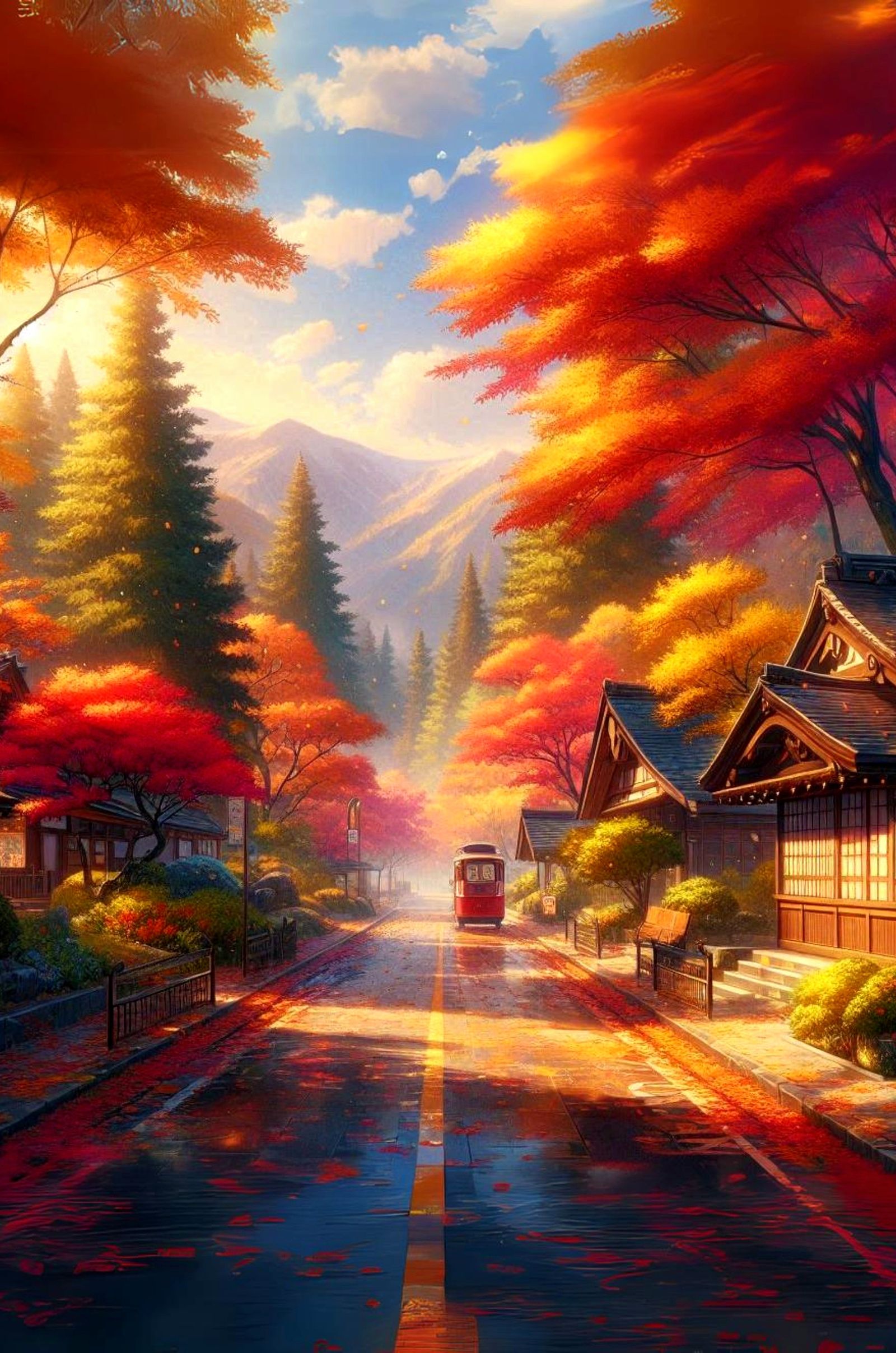 Anime cityscape or landscape of a village street during the ...