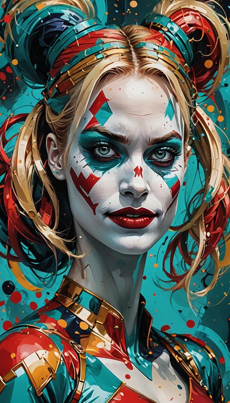 Realistic portrait of a Harley Quinn A highly detailed digit...
