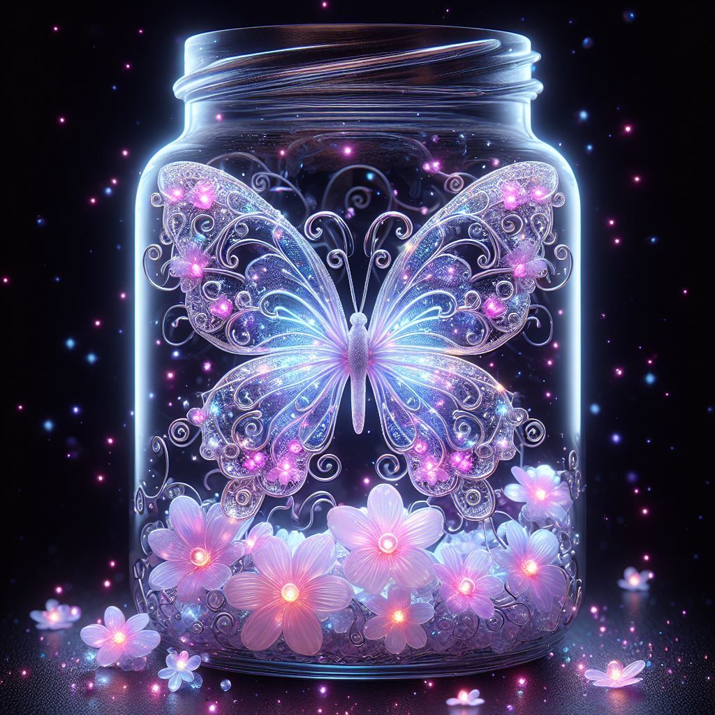 Glowing butterfly in a jar