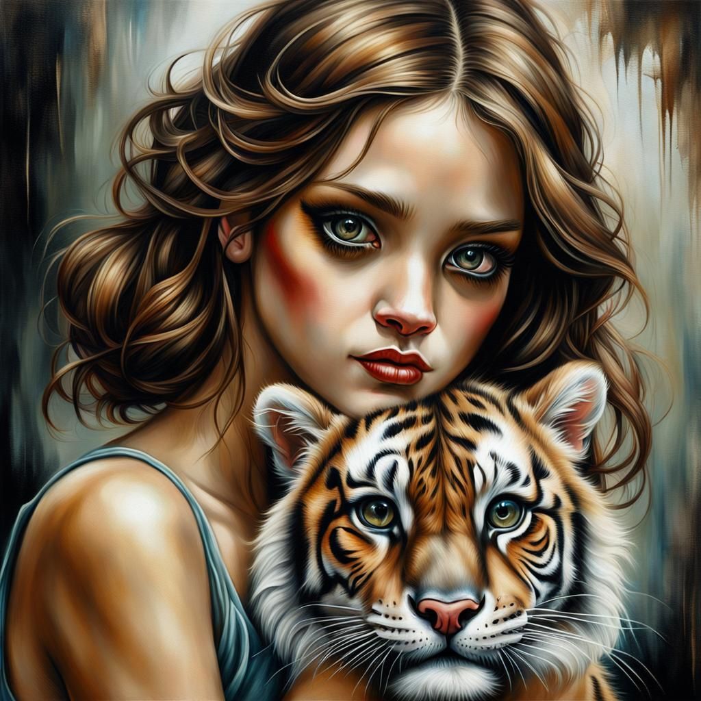 Girl with baby tiger