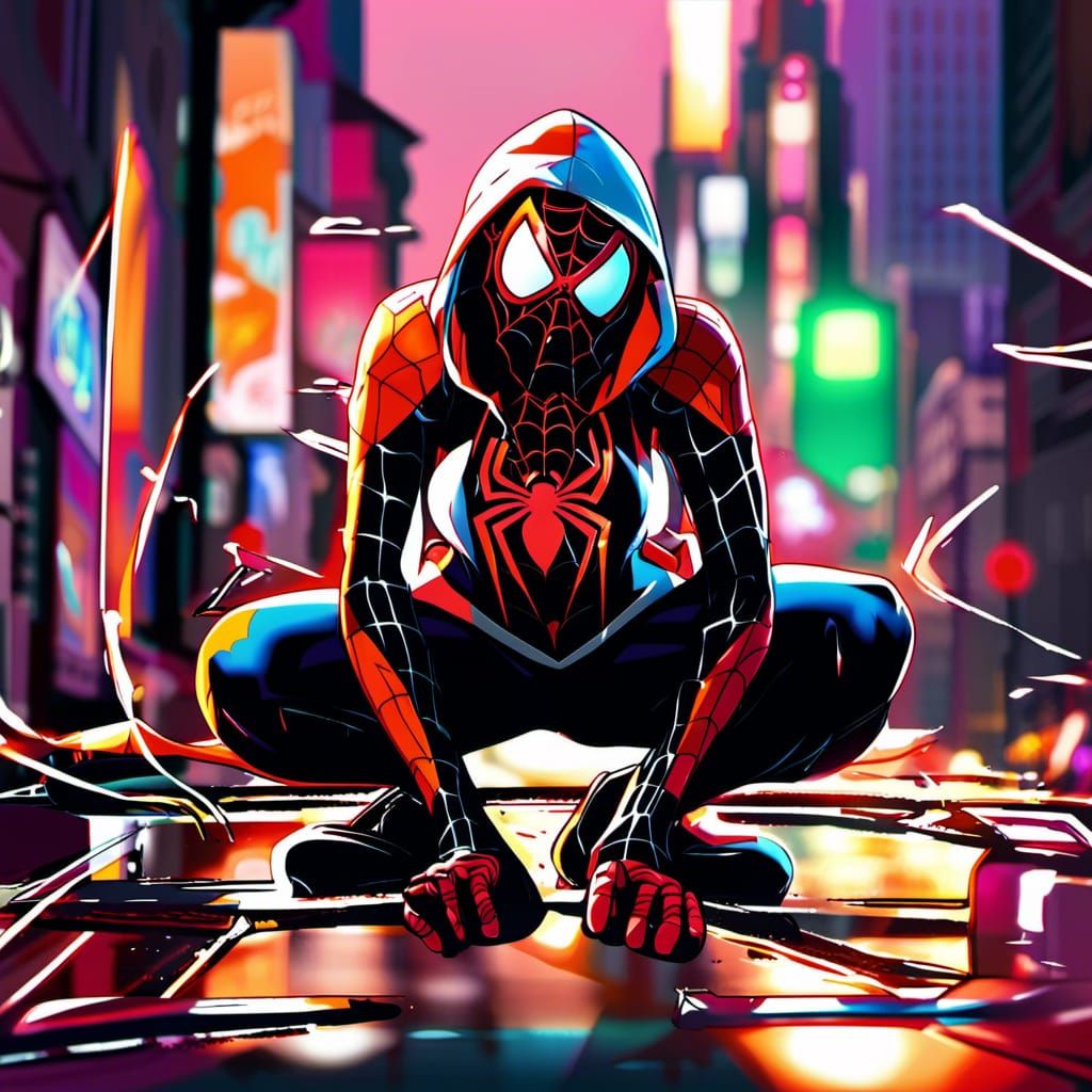 Miles Morales Crouching -- Vibrant - AI Generated Artwork - NightCafe ...