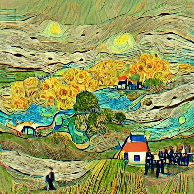 A colorfull landscape in the style of Van Gogh