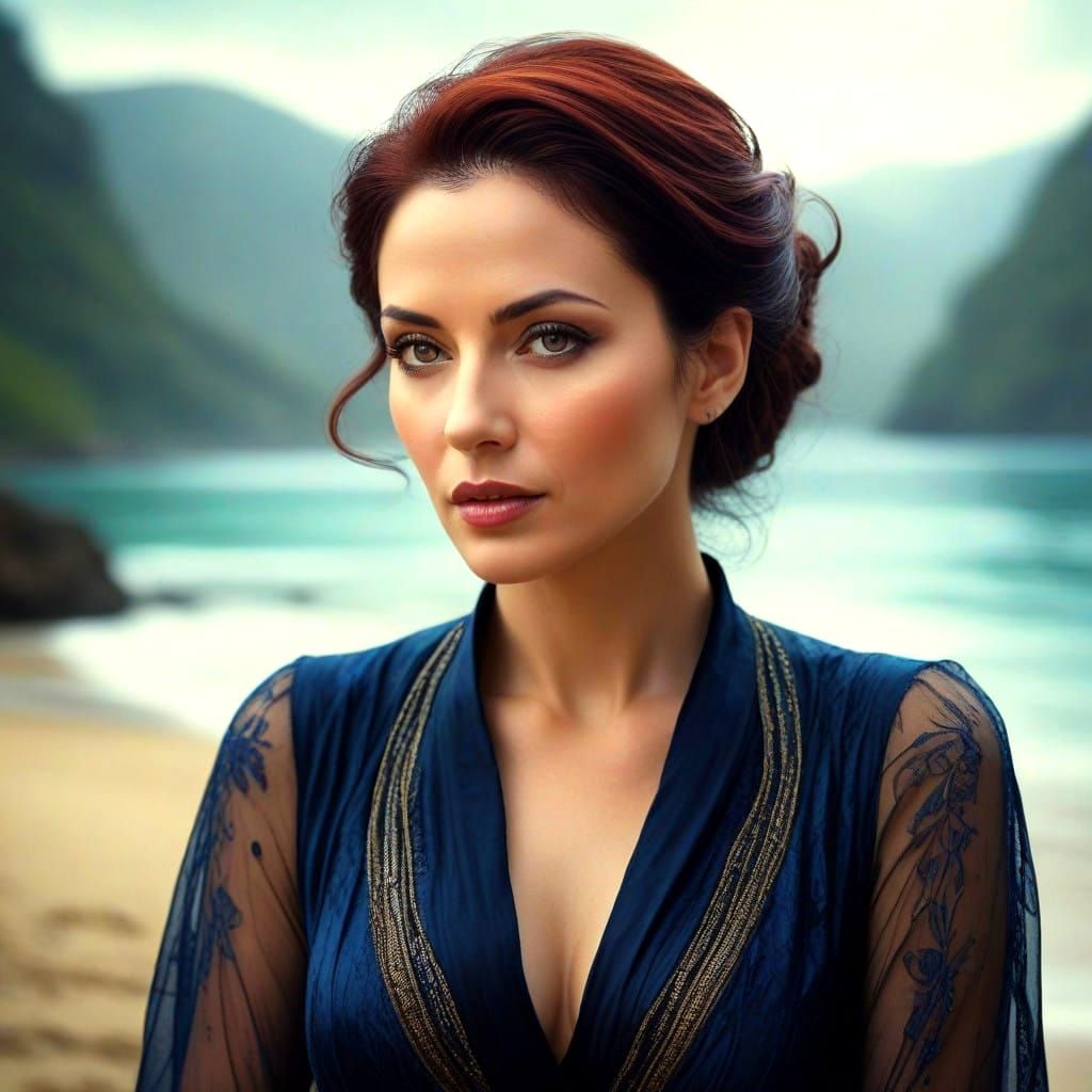 Ethereal Mystery Woman in Dramatic Surreal Landscape