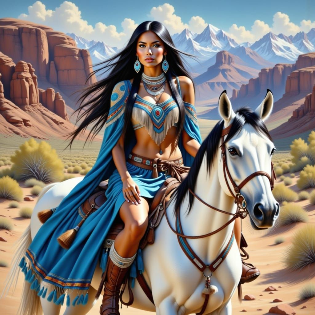 <lora:WatercolorPaintiFlux:1.0> <lora:NativeAmericanFlux:1.0> <lora:ArtPainting:1.0>  full body portrait of "Stunningly beautiful native Ame...