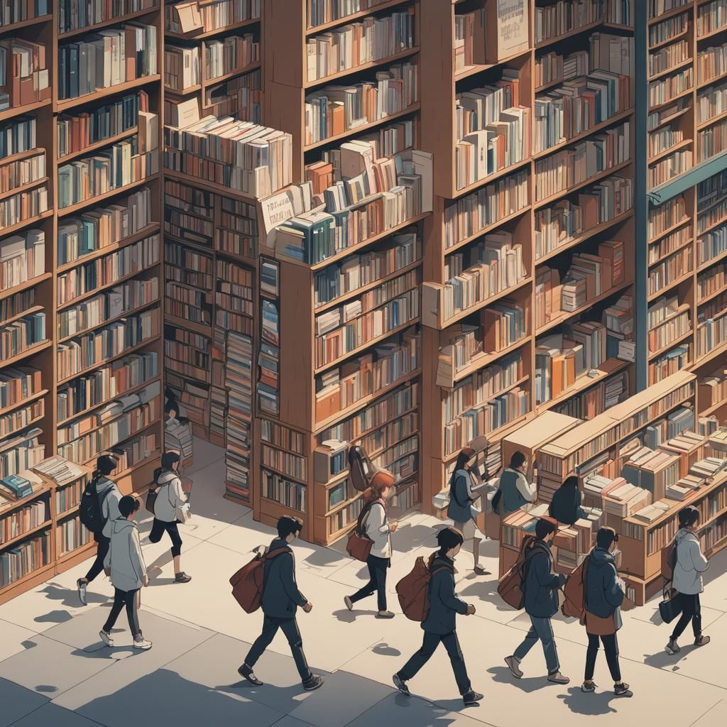 Minimalist illustration of people rushing to mobiles as book...