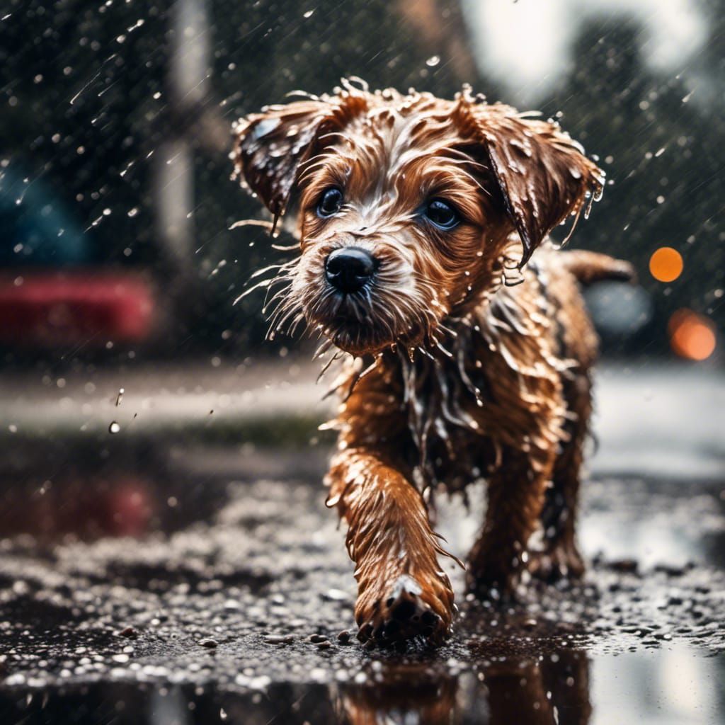 A puppy looking for a dry place to nap