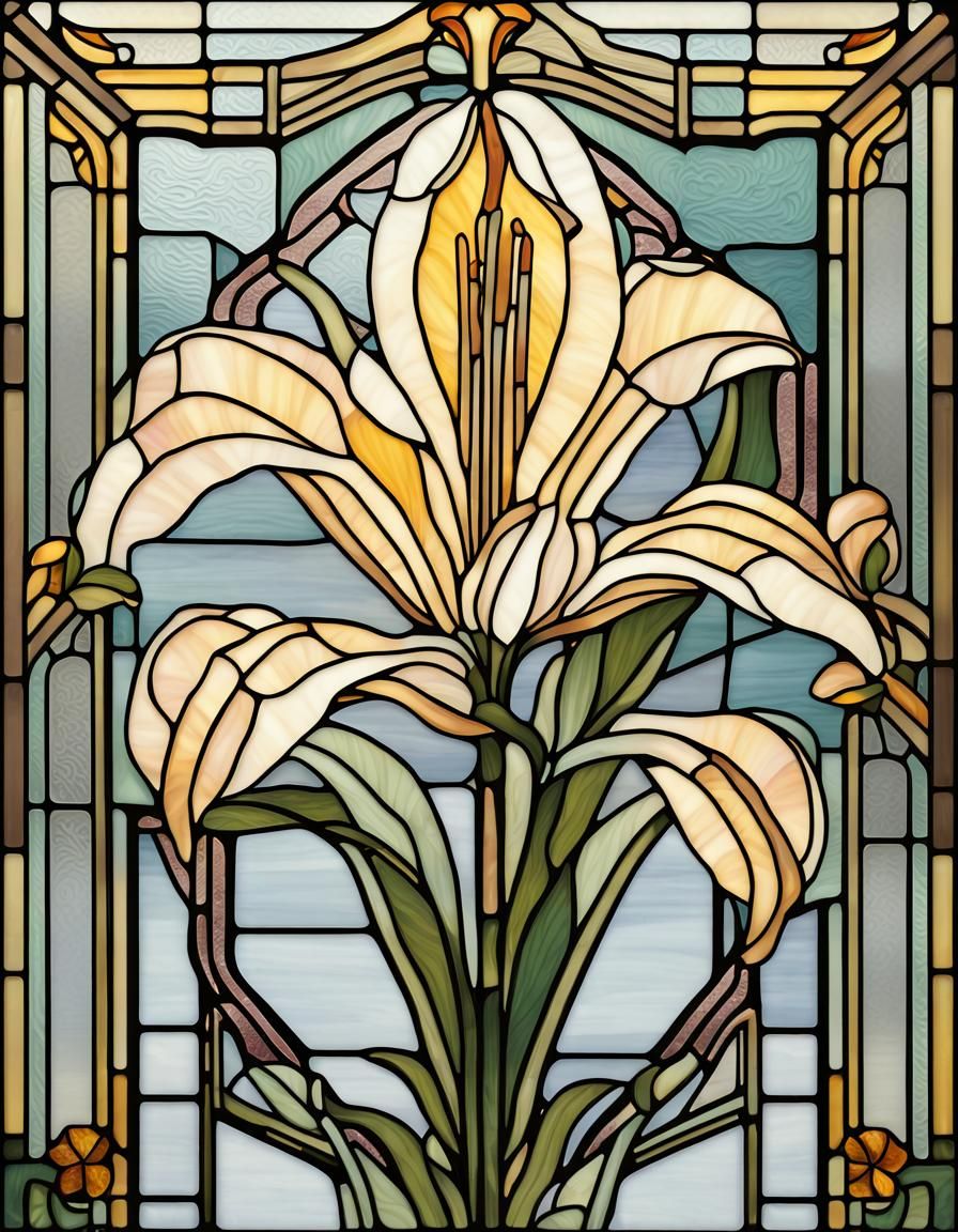 Vintage Art Deco Stained Glass Lily