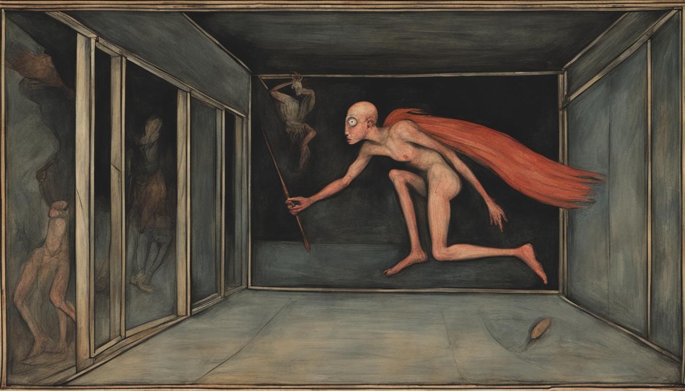 Cyclops is a witch flying in the darkness through a window. ...