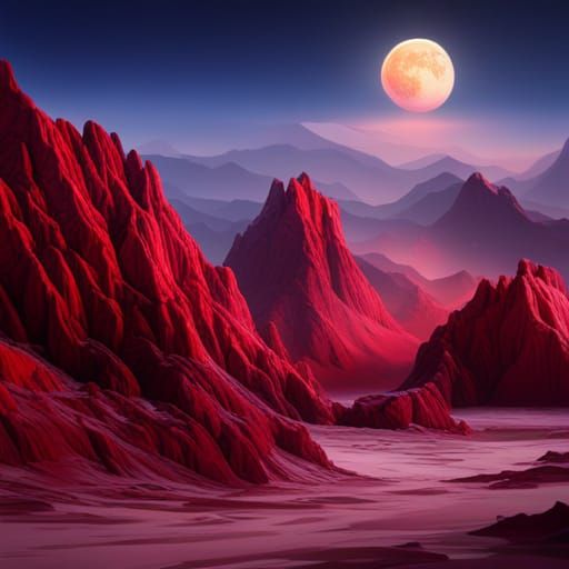 Red moon over mountains