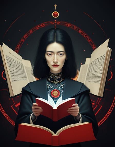 Surreal Woman of Letters on Book in Vivid Colors