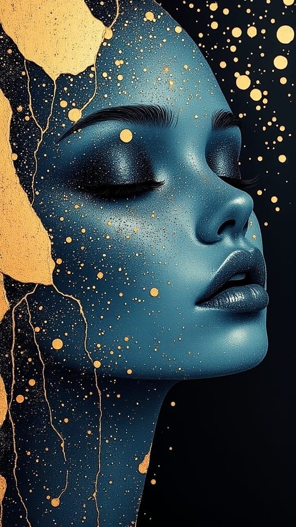 Celestial Goddess in Cosmic Oil Painting