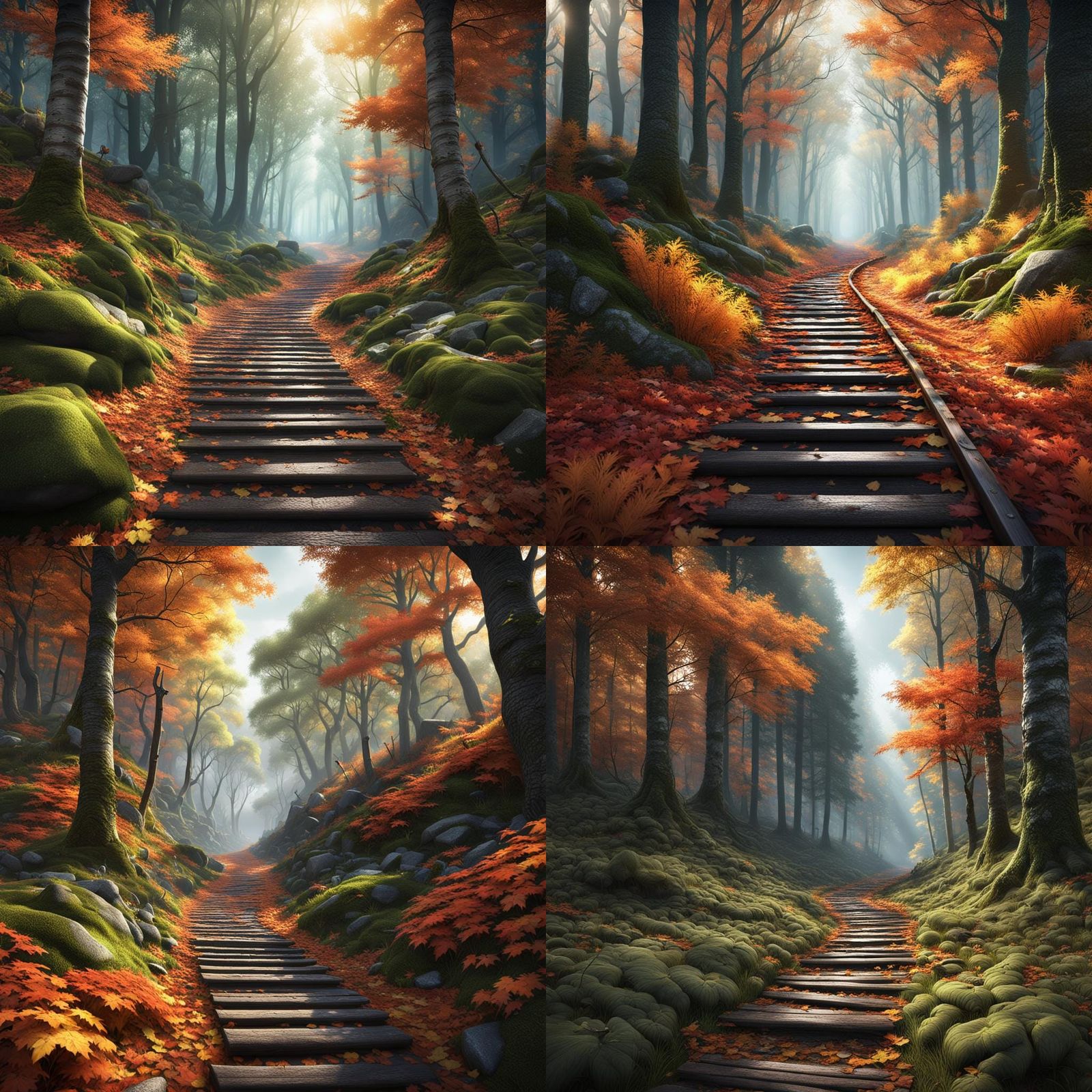 A Track Deep In The Forest, The Season Is Fall And The Leave...